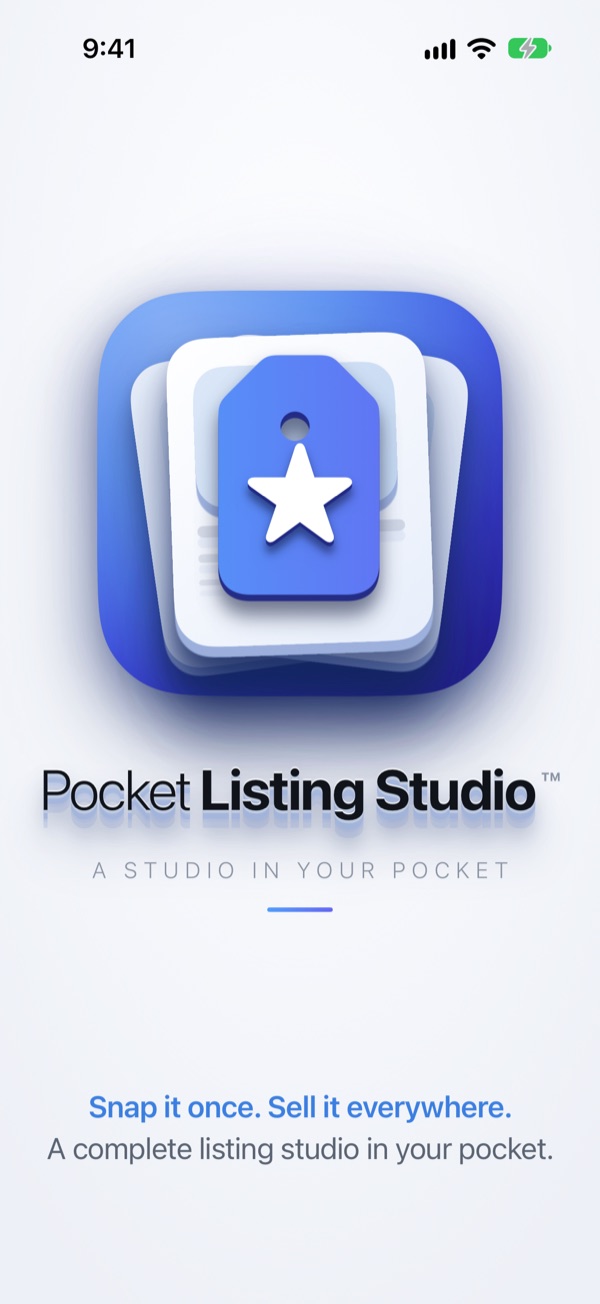Launch screen: Pocket Listing Studio, a studio in your pocket